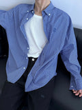 WIAOFELLAS  -  New American Retro Blue Plaid Shirt Men Loose Long Sleeve Loose Casual Button Embroidered Tops Mens Shirts Streetwear
