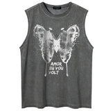 Wiaofellas  -  Summer Men Washed Sleeveless Tshirts Fun Hip Hop Butterfly Print Gothic Vests Streetwear Harajuku Cotton Loose Tank Tops Tees