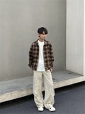 WIAOFELLAS  -  Reversible Coat Men's Autumn Casual Loose American Retro Lapel Jacket Loose Plaid Apricot All-match Top