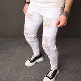 WIAOFELLAS  -  Daily Simple Pencil Pants Men Tight Fit Hole Jeans Spring Summer Fashion Vintage Skinny Stretch Denim Trousers Streetwear