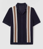 WIAOFELLAS  -  Summer New Striped Knitted Shirt For Men Lapel Casual Tees Shirts Fashion Business Social Knit Cardigan Men Clothing Streetwear