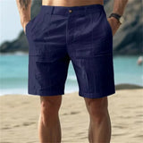 Wiaofellas  -  Men's Summer Cotton Linen Pleated Shorts Comfortable Breathable with Button Pocket Plain A- Line Shorts Trending Cross-Border