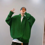 WIAOFELLAS  -   Zipper knitted sweater men autumn and winter national trend high street loose fashionable zipper stand collar sweater jacket men