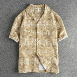 WIAOFELLAS  -  Vintage floral pattern short sleeve shirt Men's seersucker cool fabric loose casual shirt