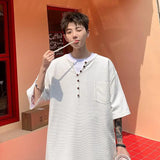 WIAOFELLAS  -  Men's Big & Tall V-Neck Short Sleeve Button Down T-Shirt with Pocket Breathable Summer Casual Tee for Plus Size Men M-XXXXXL
