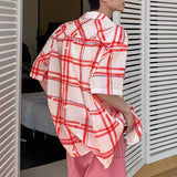 WIAOFELLAS  -  2025 Men Plaid Shirt Lapel Short Sleeve Oversize Casual Men Clothing Streetwear Pockets Korean Fashion Male Shirts S-5XL