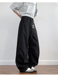 Wiaofellas  -  Men's Loose Fit Casual Pants 2026 M-5XL Plain Color Wide Leg Comfortable Blend Urban Streetwear Daily Wear Black White