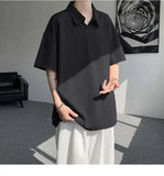 WIAOFELLAS  -  Trendy Summer Men‘s Solid Color Ice Silk Casual T-shirts New Fashion Turn Down Collar Short Sleeve Loose Tops Male