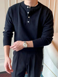 WIAOFELLAS  -  Fall Winter Daily Casual Mens Sweaters Trendy Solid Color Buttoned O Neck Knitted Henley Shirts Men Fashion Long Sleeve Jumpers