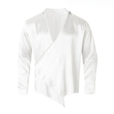 Wiaofellas  -  New Satin Smooth Men's Shirt, Fashion Business Casual Irregular V-neck Shirt, Comfortable Breathable Men's Shirt
