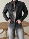 WIAOFELLAS  -  American Style Men's Pu Leather Jackets Stand Collar Solid Color Casual Coats 2025 Spring Male Clothing Simple New