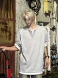 WIAOFELLAS  -  Men's Spring Autumn Fake Two-Piece Henley Waffle Long Sleeve T-Shirt