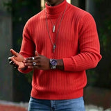 Wiaofellas  -  Vintage Turtleneck Knitting Sweater Mens Autumn Winter Ribbed Texture Knit Pullover Daily Casual Trendy Tops For Men