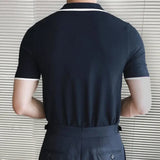 WIAOFELLAS  -  Top Quality Summer Stripe Color Matching Knitted Polo Shirt Personalized Slim Small V Neck Lapel Short Sleeve Tshirt Knitted Top