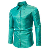 Wiaofellas  -  New Men's Dress Shirts Jacquard Long Sleeve Tops Men Male Business Casual Man Prom Shiny Wedding Shirt LS29