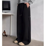 WIAOFELLAS  -  Simple Men's Sweatpants Drawstring Elastic Waist Thick Solid Color Bottom Staright Wide Leg Casual Male Pants Spring Autumn