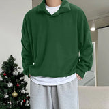 WIAOFELLAS  -  Men Hoodies Solid Color Lapel Long Sleeve Loose Men Pullover Streetwear Korean Style Fashion Casual Tops Male Sweatshirt