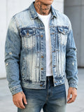 Wiaofellas  -  Motorcycles Mens Fashion Jean Jacket Vintage Button-up Lapel Slim Denim Jackets For Men Autumn Stylish Long Sleeve Ripped Coats