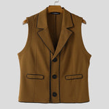 WIAOFELLAS  -  Men Vests Patchwork Lapel Sleeveless Button Casual Male Waistcoats Color-block Streetwear 2025 Fashion Vests Men S-5XL