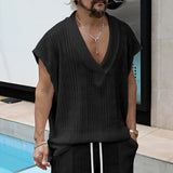 Wiaofellas  -  Men's V-Neck Sleeveless Knit Top Casual Loose Knitted Vest
