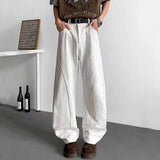 WIAOFELLAS  -  New Men's Denim Pants Solid Color Deconstruction Korean Style Straight Trousers Wide Leg Cleanfit Male Jeans 2025 24K4269