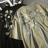 WIAOFELLAS  -  Beautiful Flower Printed Pure Cotton Men T-shirt Casual Breathable Soft Short-sleeved Top Loose Comfortable Oversized T Shirt