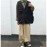 WIAOFELLAS  -  Cargo High-end Vest Korean Style Streetwear Japanese Retro Functional Multi-pocket Work Solid Color Pocket Vest Jacket Aesthetic