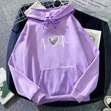 WIAOFELLAS  -  Autumn Winter Heart Print Hoodie Unisex Couple Style Polyester Fiber Full Sleeve Streetwear Trendy Top for Men And Women