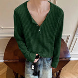 WIAOFELLAS  -  Men Shirt Solid Color Knitted Long Sleeve Casual Men Clothing Streetwear Korean Style Spring Autumn Fashion Male Tops