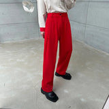 WIAOFELLAS  -  Red Suit Pants Men Fashion Social Mens Dress Pants Korean Loose Straight Wide Leg Pants Mens Oversized Formal Trousers M-XL