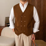 WIAOFELLAS  -  Mens Vintage Homemade British Autumn And Winter Trendy Brand Knitted Casual Versatile Double-Row Vest Cardigan Retro Waistcoat