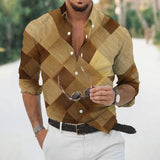 Wiaofellas  -  Geometric Three-dimensional 3D Printed Casual Lapel Long-sleeved Shirt Spring and Autumn Men's Trendy Versatile Shirt