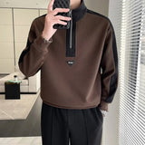 Wiaofellas  -  Sweatshirts for Man Top T-shirt Hoodieless Men's Clothing Pullover Half Zip Spliced Waffle Korean Style Low Price Streetwear