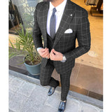 WIAOFELLAS  -  Fashion Plaid Men's Suits 3 Piece Chic Peak Lapel Single Breasted Outfits Prom Wedding Party Tuxedos (Jacket+Vest+Pants)