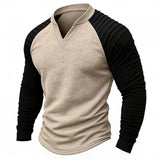 Wiaofellas  -  Spring Autumn Raglan Sleeves Men's Long Sleeve V-neck Clothing Patchwork Color T-shirt Casual Men Suede T-shirt For Male Tops