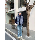 WIAOFELLAS  -  American retro blue plaid loose cotton vest men and women's trendy autumn and winter cotton jacket layered cotton jacket