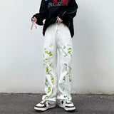 Wiaofellas  -  Vibe Style Pants Graffiti Tie-dye Printed Jeans Men and Women Straight Trousers