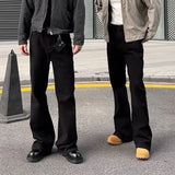 WIAOFELLAS  -  Mens Black Straight-leg Jeans Cleanfit High Street Slim Smooth Silhouette Trousers Fashion Casual Streetwear