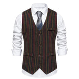 WIAOFELLAS  -  New Men's Retro Single Breasted Casual Suit Vest Fashion Stripe V-neck Vest Trendy Men