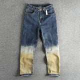 WIAOFELLAS  -  Patchwork fashion tie dye men's jeans loose straight leg American high street trend youth spring and autumn pants