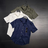 Wiaofellas  -  Men's Short-sleeved Linen Shirt Summer New Fashion Handsome Lapel Trend Thin Loose Casual