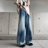 Wiaofellas  -  Autumn New Tie-dye Buttons Streetwear Baggy Jeans Men Loose Mopping Pants Men's Hip Hop Casual Denim Pants Male Straight Blue
