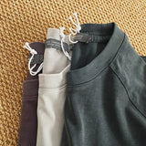 WIAOFELLAS  -  Heavy wash short sleeve T-shirt men drop shoulder sleeve solid color loose summer round neck half sleeve T
