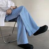 WIAOFELLAS  -  Korean light color vertical stripe pants patchwork checkered trousers couple casual grunge wide leg pants for outerwear