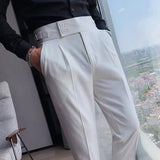 WIAOFELLAS  -  New Autumn England Style High Waist Suit Pants Men Solid High Quality Slim Fit Business Casual Suit Trousers Men Formal Pants