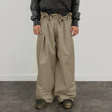 Wiaofellas  -  Men Pants Solid Color Pleated Joggers Lace Up Casual Wide Leg Trousers Men Streetwear Loose Fashion Casual Long Pants
