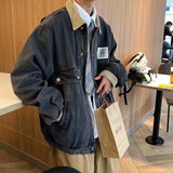 WIAOFELLAS  -  Retro Lapel Denim Jacket Men Jean Jackets Streetwear Turn Down Collar Denim Coats Cotton Casual Black Blue Coats Man Clothing