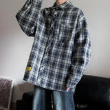 WIAOFELLAS  -  Retro Plaid Long Sleeve Shirt Men Spring Fall Loose Shirt Turn-down Collar Blouse Hip Hop Streetwear Male Shirts