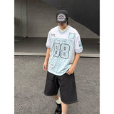 Wiaofellas  -  Retro Mesh Flash 88 Short Sleeve American Hip Hop Collar Women's Summer T-Shirt Casual Style Polyester Fiber Loose Fit T-Shirt