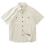 Wiaofellas  -  Summer American Retro Short Sleeve Lapel Cargo Shirt Men's Amei Khaki 100% Cotton Washed Double Pocket Casual Tough Guy Blouses